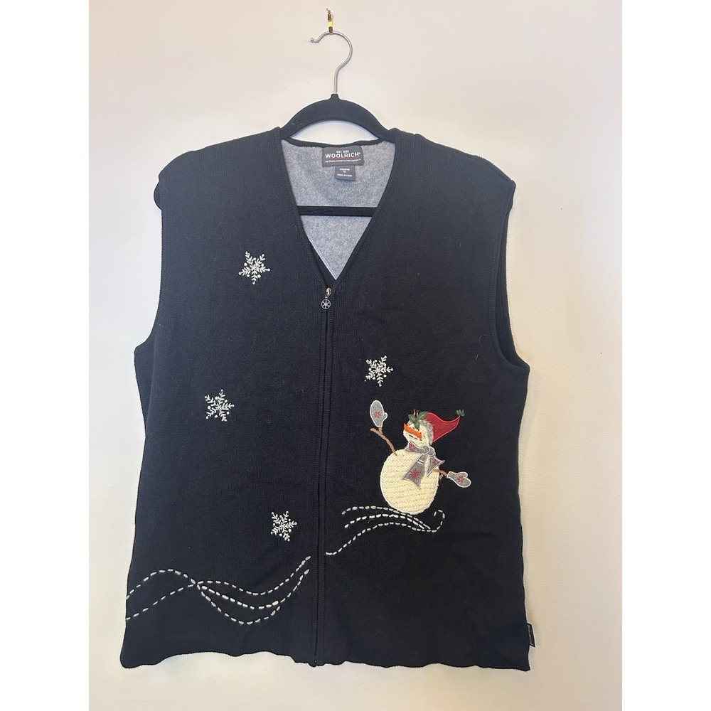 Woolrich Sweater Vest Women's XL Zip Up Christmas Theme Snowman Snow Flakes